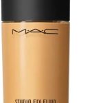 MAC Studio Fix Fluid SPF 15 foundation bottle with black cap, 30ml, displayed against a white background