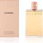Chanel Allure Eau de Parfum bottle and packaging in soft beige with gold lettering for a luxury fragrance presentation