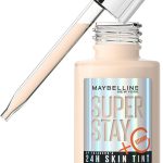 Maybelline Super Stay 24H Skin Tint with Vitamin C in shade 03 featuring a dropper applicator for seamless application