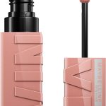 Maybelline Super Stay Vinyl Ink Nude Liquid Lipstick in peach shade with applicator, long-lasting colour