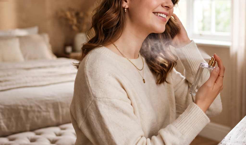 Woman spritzing perfume